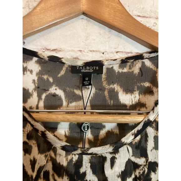 Talbots Silk Top Womens 12 Brown Cheetah Leopard Sheer Animal Print Lightweight - Picture 5 of 13